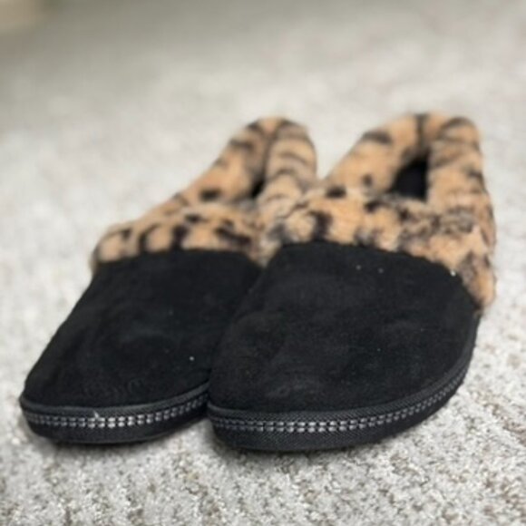 Sketchers Black Slippers with Leopard Print - Size 8 - Picture 1 of 8